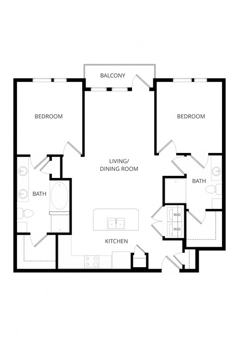 Floor plan for 2 beds, 2 baths, 1114 sqft